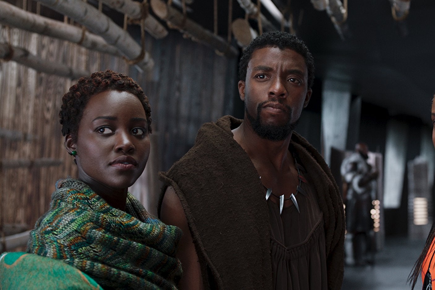 Lupita Nyong'o, Chadwick Boseman, and Letitia Wright in Black Panther 