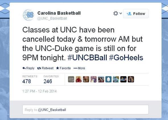 UNC basketball tweet