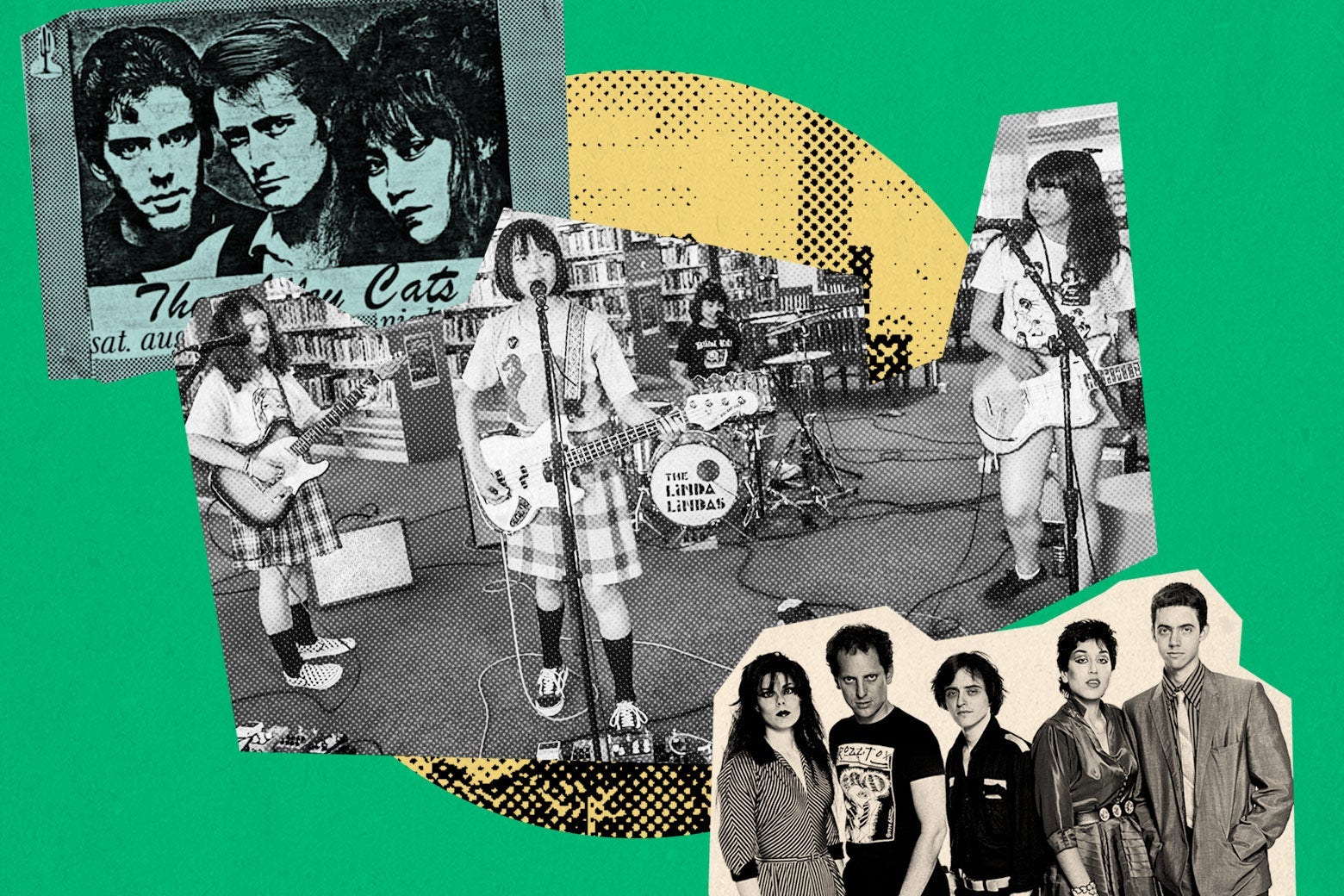 A collage featuring the Linda Lindas and other L.A. punk bands.
