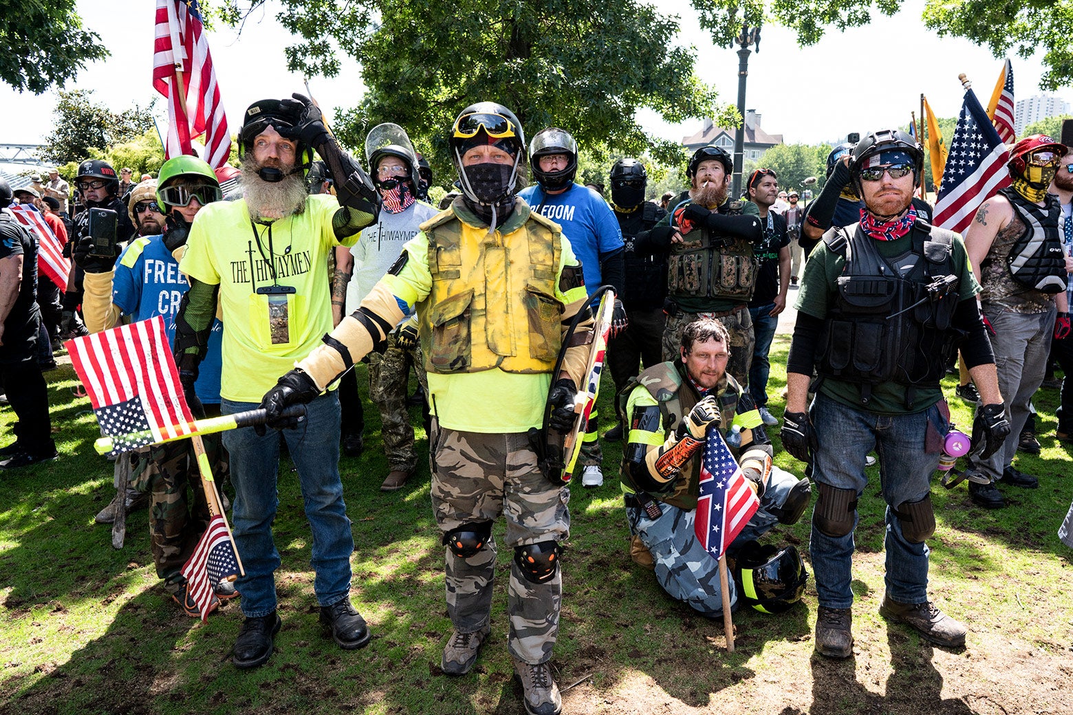 The Proud Boys, a far right group supportive of President Donald Trump, organized the Patriot Prayer Rally for far right protesters.