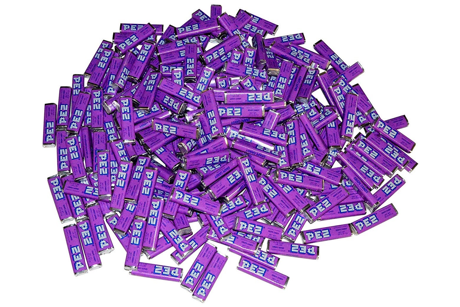 A huge pile of grape Pez.