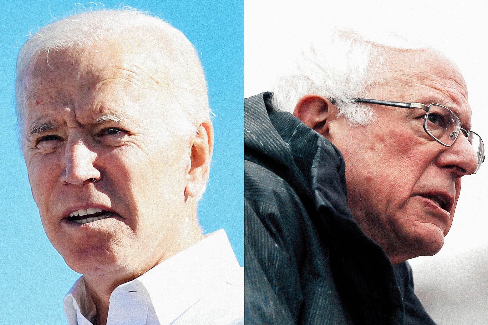 Biden and Sanders seen in close-up head shots.