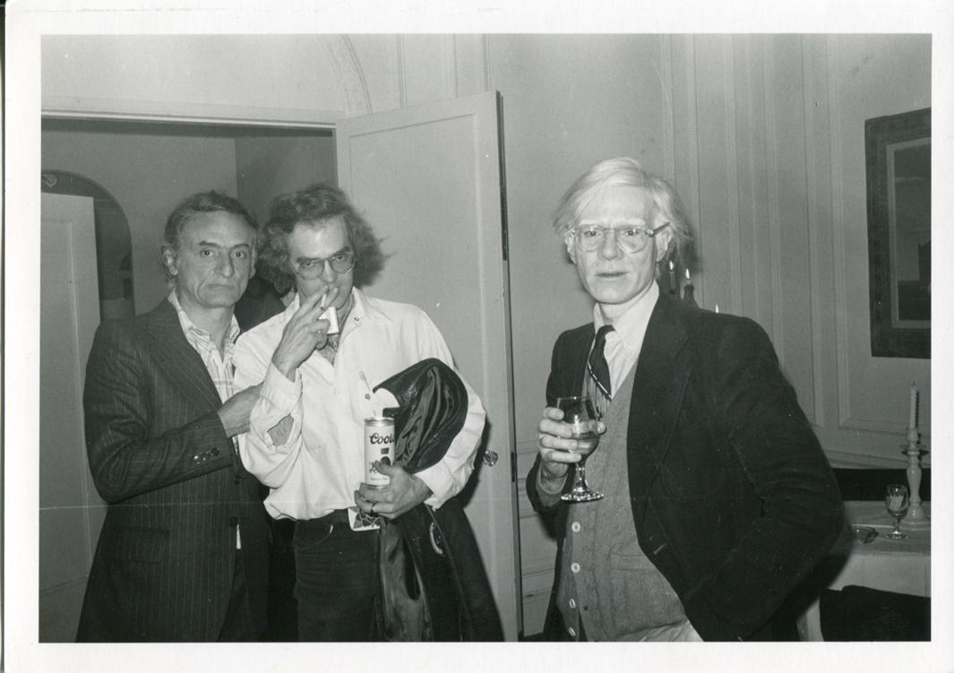 Andy Warhol with Artist Larry Rivers and Architect François de Menil, Whose Mother Dominique de Menil had Mentored Fred Hughes in Houston, ca. 1980