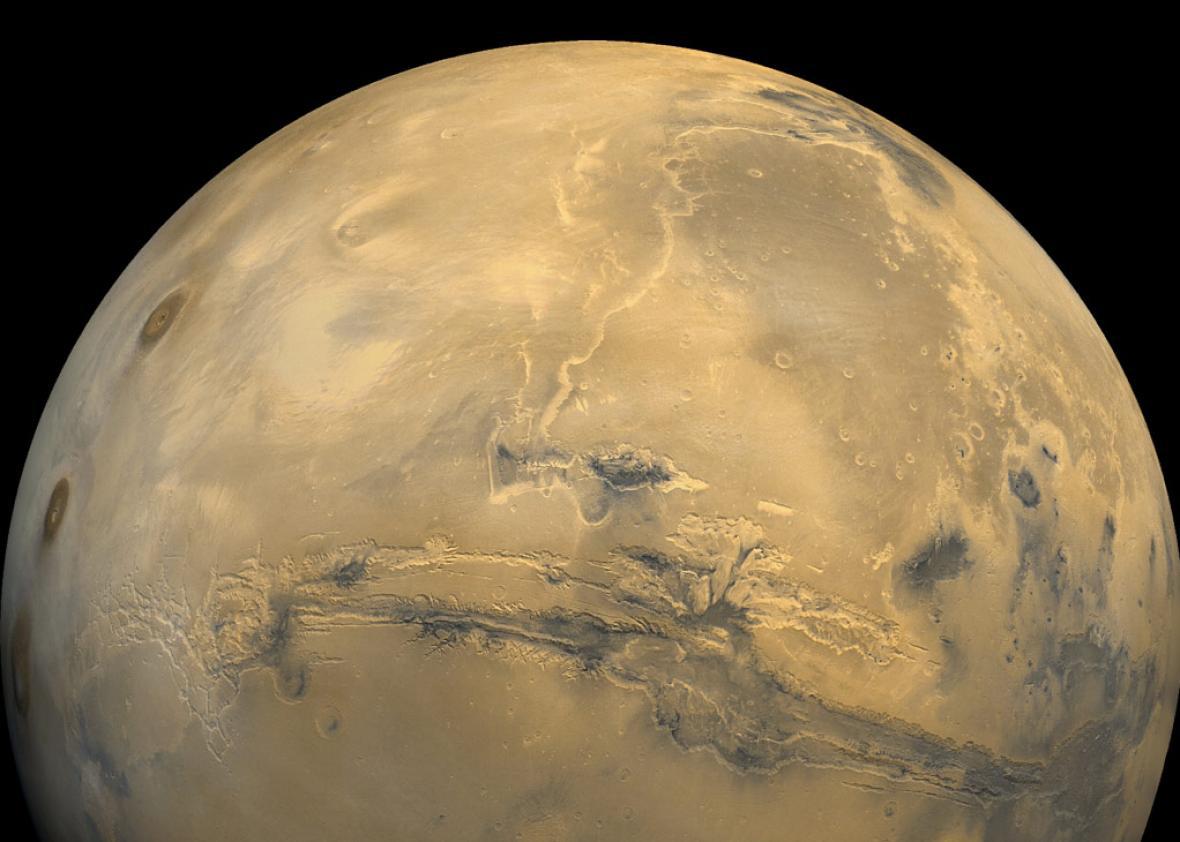 The Valles Marineris is shown in this undated composite image of the surface of the planet Mars. 