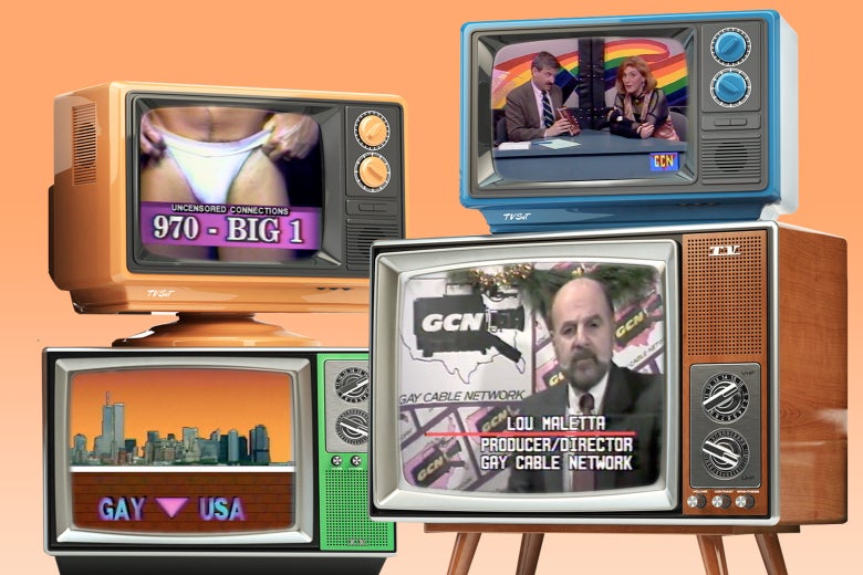 Four stacked 1980s-era TVs showing GCN programs