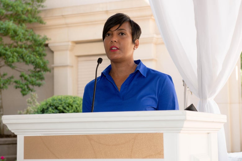 Keisha Lance Bottoms speaks at a podium