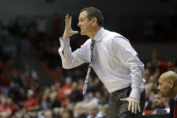 Rutgers head coach Mike Rice in action against Cincinnati in an NCAA college basketball game.