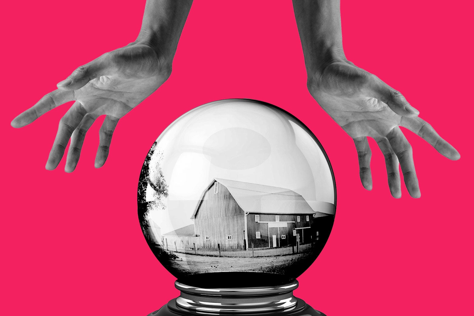 A crystal ball with two hands around it.