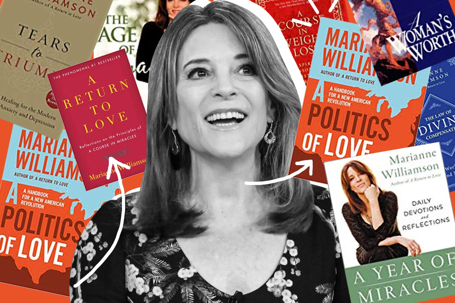 Marianne Williamson, surrounded by her books.