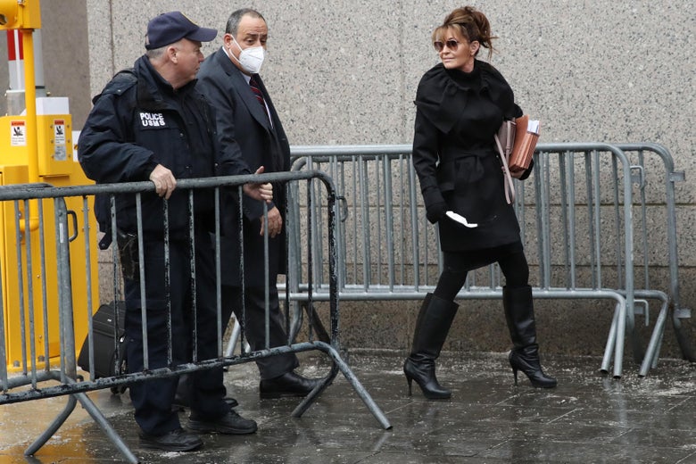 Former Alaska Governor Sarah Palin at federal court in Manhattan.
