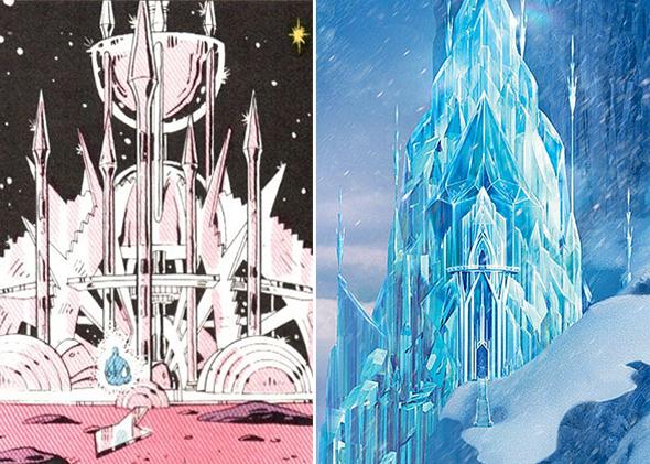 Frozen's "Let It Go" sequence (right), Dr. Manhattan on Mars (left)