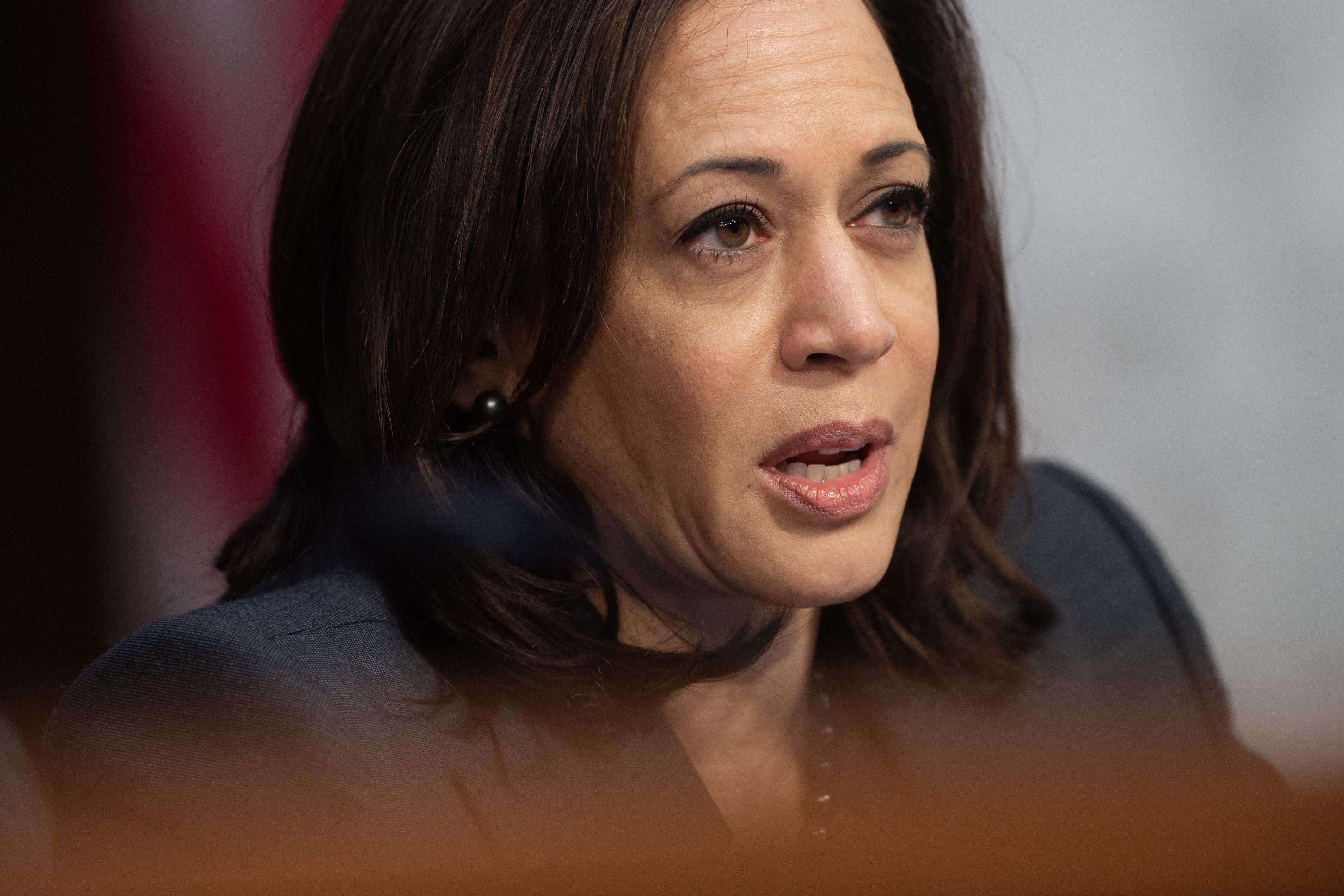California Sen. Kamala Harris, asks witnesses about Worldwide Threats during a Senate Select Committee on Intelligence hearing on Tuesday in Washington.