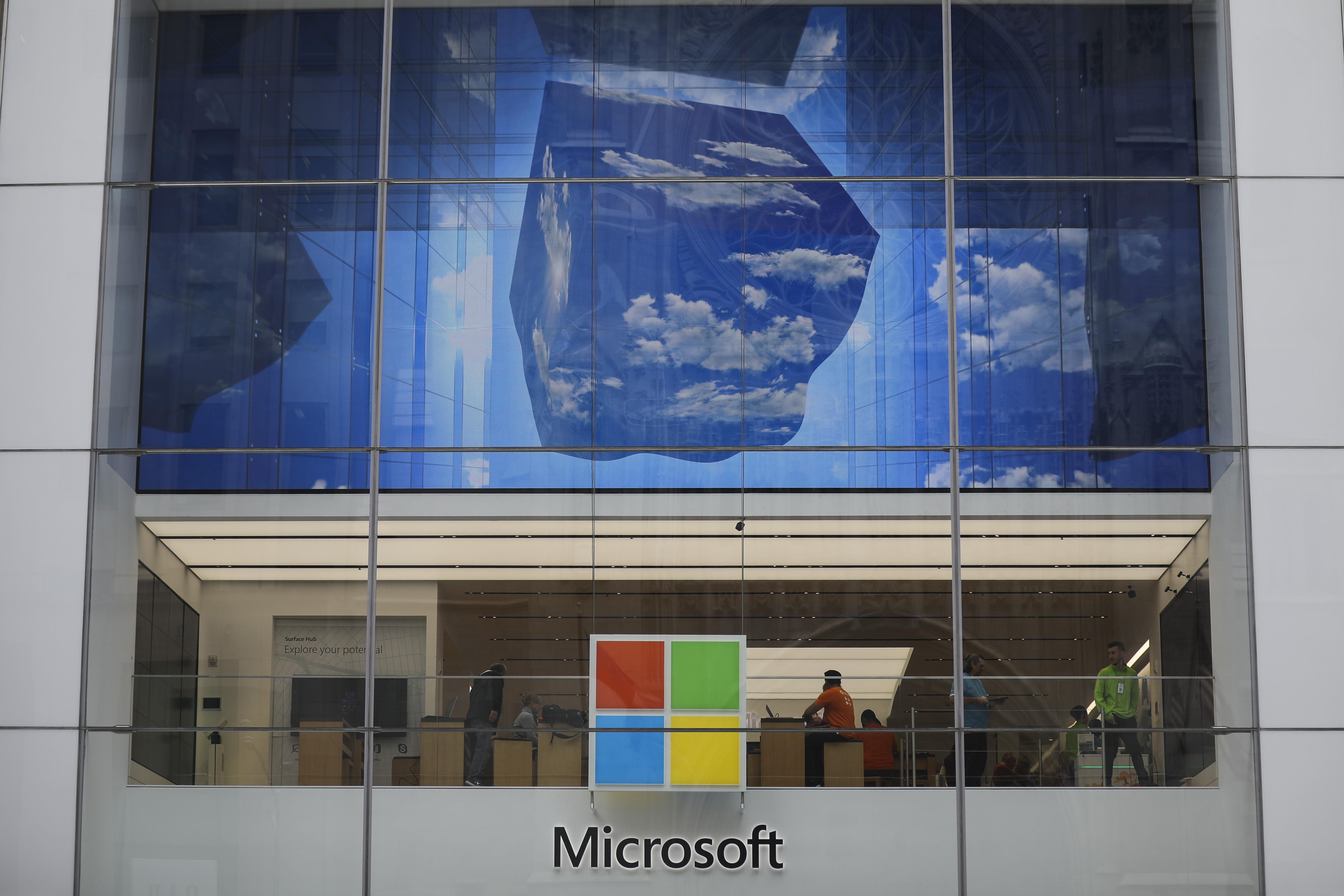 NEW YORK, NY - JUNE 4: The  Microsoft store on Fifth Avenue in Midtown Manhattan is shown June 4, 2018 in New York City. Microsoft officially announced today an agreement to buy GitHub, a code repository company popular with software developers, for $7.5 billion in stock. (Photo by Drew Angerer/Getty Images)