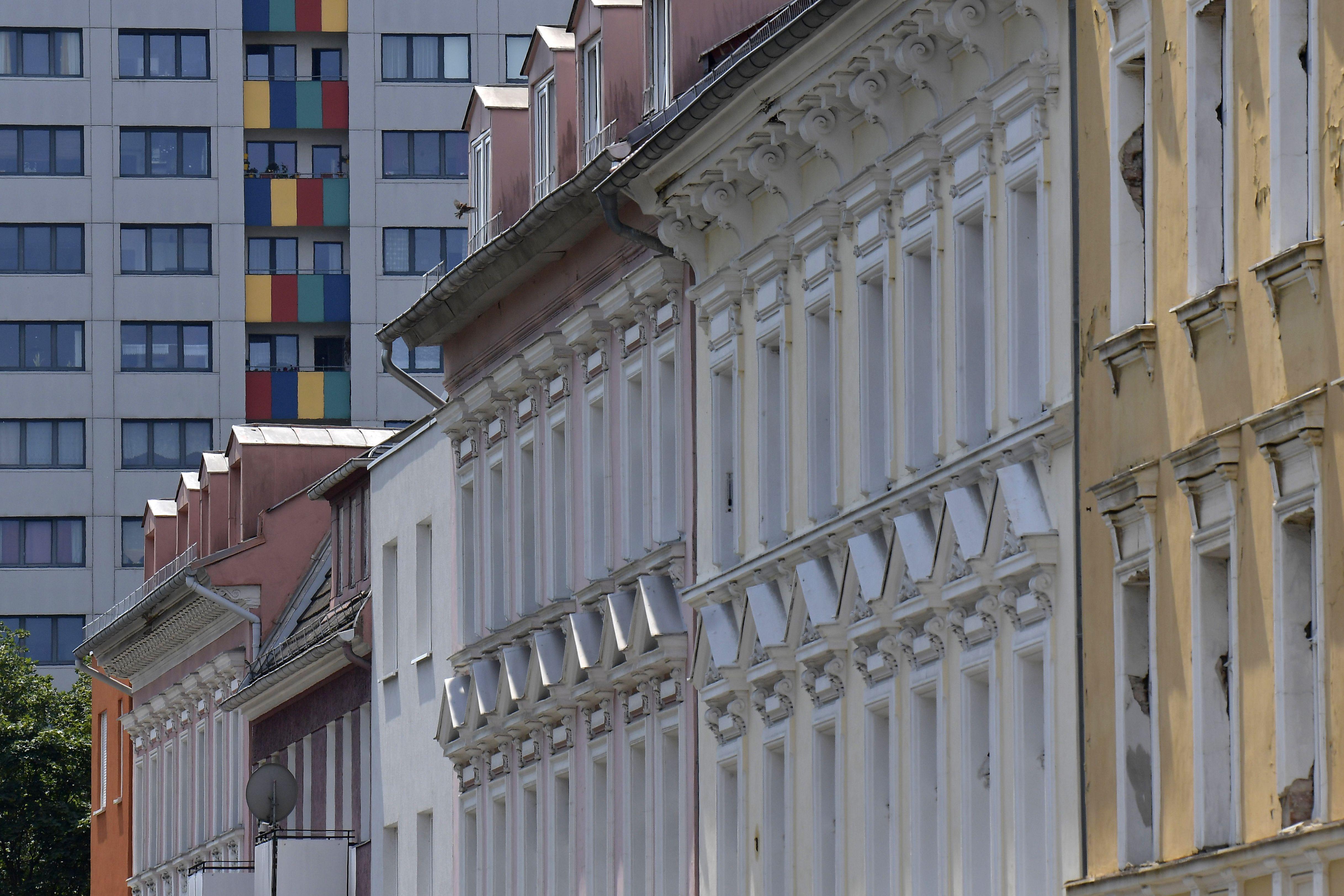 The facades of residential buildings in Berlin.