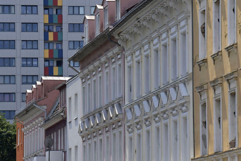 The facades of residential buildings in Berlin.