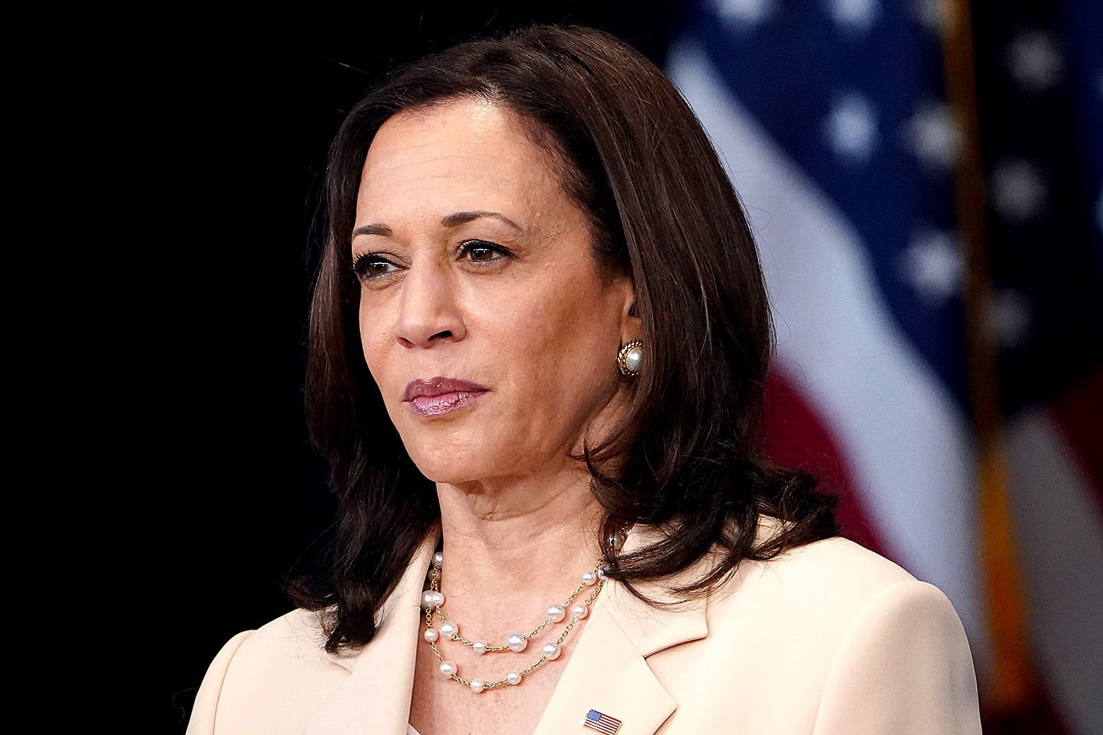 Kamala Harris staring with a concerned look.