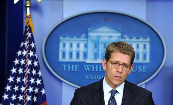 White House Press Secretary Jay Carney listens to a question during a press briefing at the White House on April 17, 2013, in Washington, D.C., on the ricin letters sent to the president and Sen. Roger Wicker.