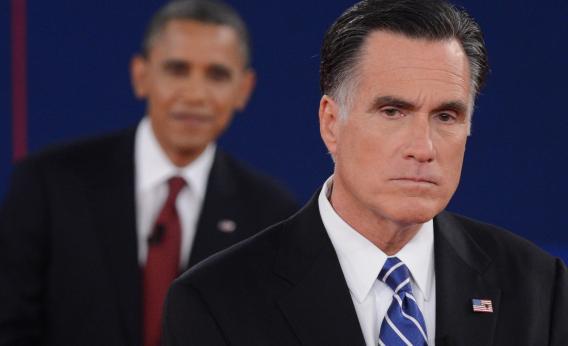 President Barack Obama and Republican presidential candidate Mitt Romney participate in the second presidential debate, at Hofstra University in Hempstead, N.Y., Oct. 16, 2012