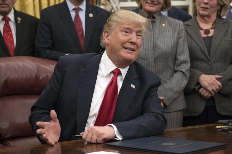 WASHINGTON, DC - JANUARY 10: U.S. President Donald Trump makes remarks in the Oval Office prior to signing the bipartisan Interdict Act, a bill to stop the flow of opioids into the United States, on January 10, 2018 in Washington, D.C.  The Interdict Act will provide Customs and Border Protection agents with the latest screening technology devices used to secure our border from illicit materials, specifically fentanyl, a powerful opioid. (Photo by Ron Sachs-Pool/Getty Images)
