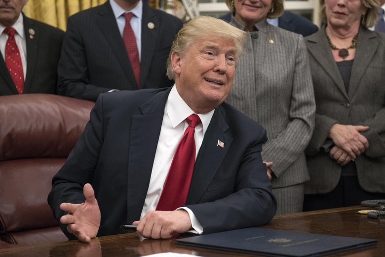 WASHINGTON, DC - JANUARY 10: U.S. President Donald Trump makes remarks in the Oval Office prior to signing the bipartisan Interdict Act, a bill to stop the flow of opioids into the United States, on January 10, 2018 in Washington, D.C. The Interdict Act will provide Customs and Border Protection agents with the latest screening technology devices used to secure our border from illicit materials, specifically fentanyl, a powerful opioid. (Photo by Ron Sachs-Pool/Getty Images)