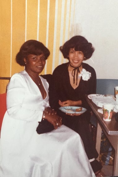 Evelyn Hill and an unidentified woman at an event.