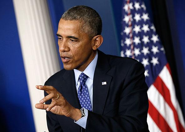 U.S. President Barack Obama speaks about Iraq.