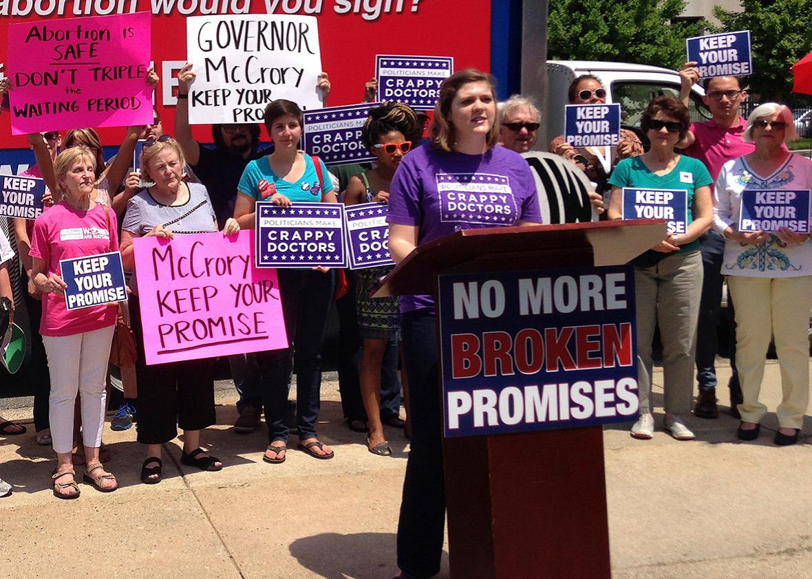 Hannah Osborne, a community organizer for NARAL Pro-Choice North Carolina, speaks at a rally in Greensboro on May 6, 2015, against the bill that extended the waiting period for abortions in the state to 72 hours.