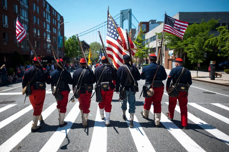 Veterans march on the street May 27, 2019 during the 152nd Memorial Day Parade in the New York City borough of Brooklyn.
