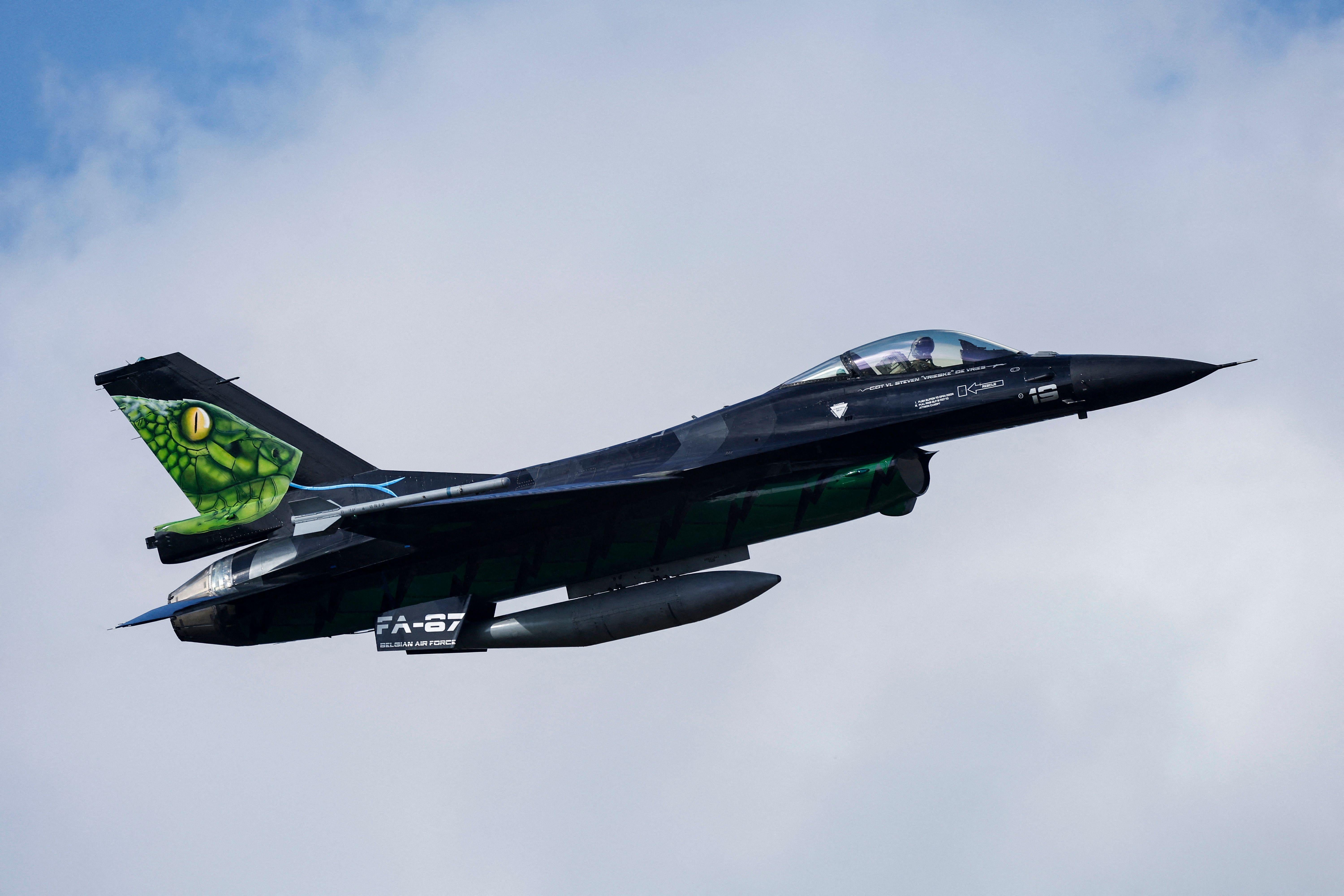 A jet with a snake painted on its tail.