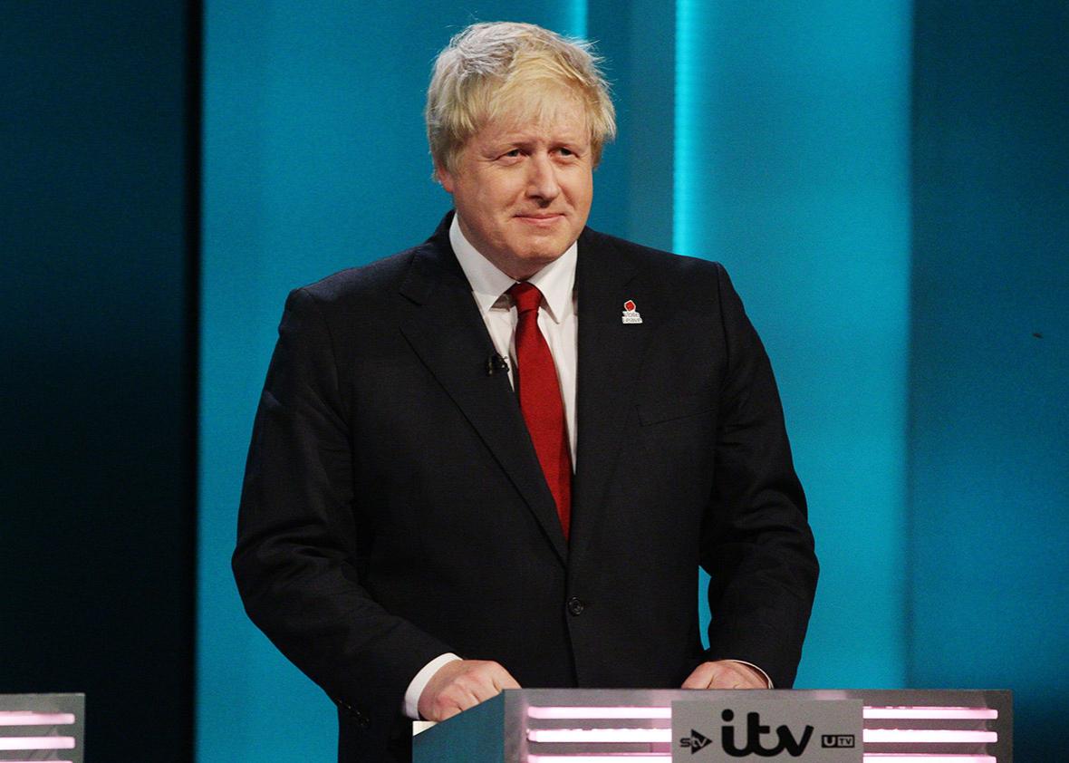 Former Major of London Boris Johnson argues for Britain to leave the EU during The ITV Referendum Debate on June 9, 2016 in London, United Kingdom.  