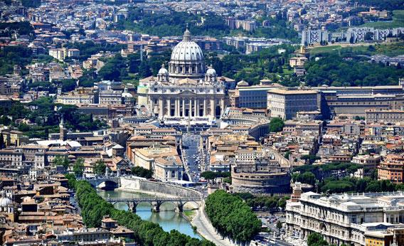 An aerial view of Rome and the Vatican City.