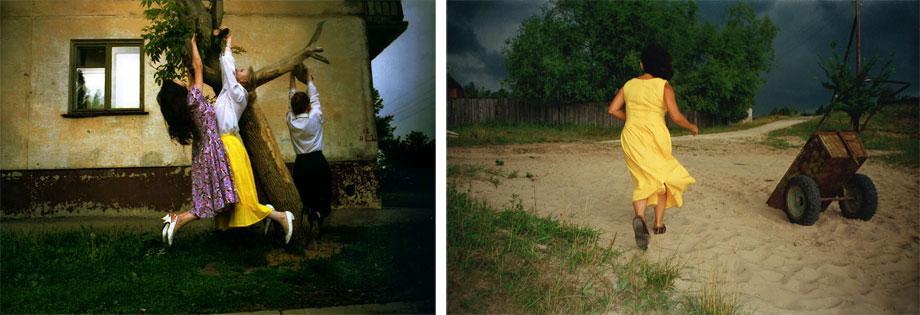Left: From the Everyday cycle, Chorus girls series, Cheboksary, 1995. Right: From the Everyday cycle, Before the storm, Kundysh, 1994.