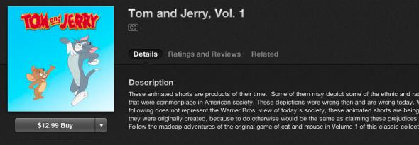 Tom And Jerry Racist Of Course Warning On Amazon And Itunes Is