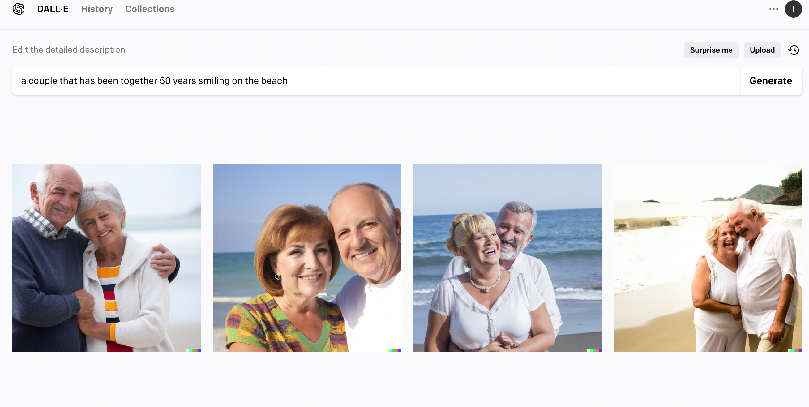 A grid of smiling white couples on the beach.