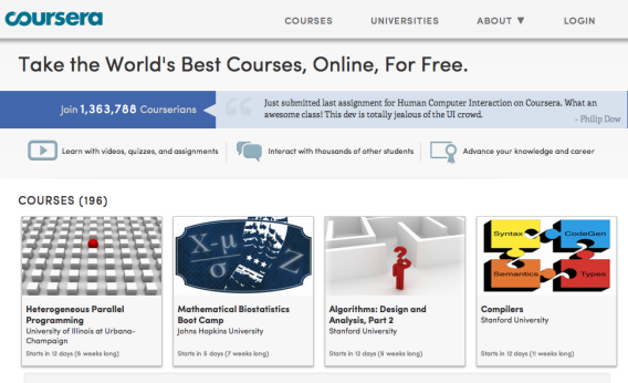Online education startup Coursera just doubled its roster of university partners.
