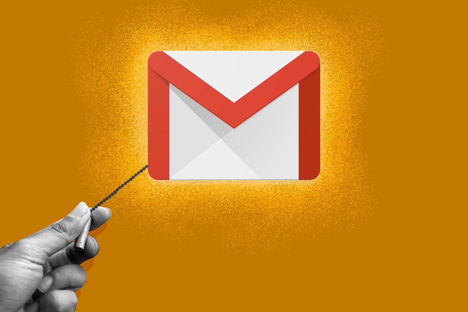 A hand pulls a lamp cord on a Gmail logo.
