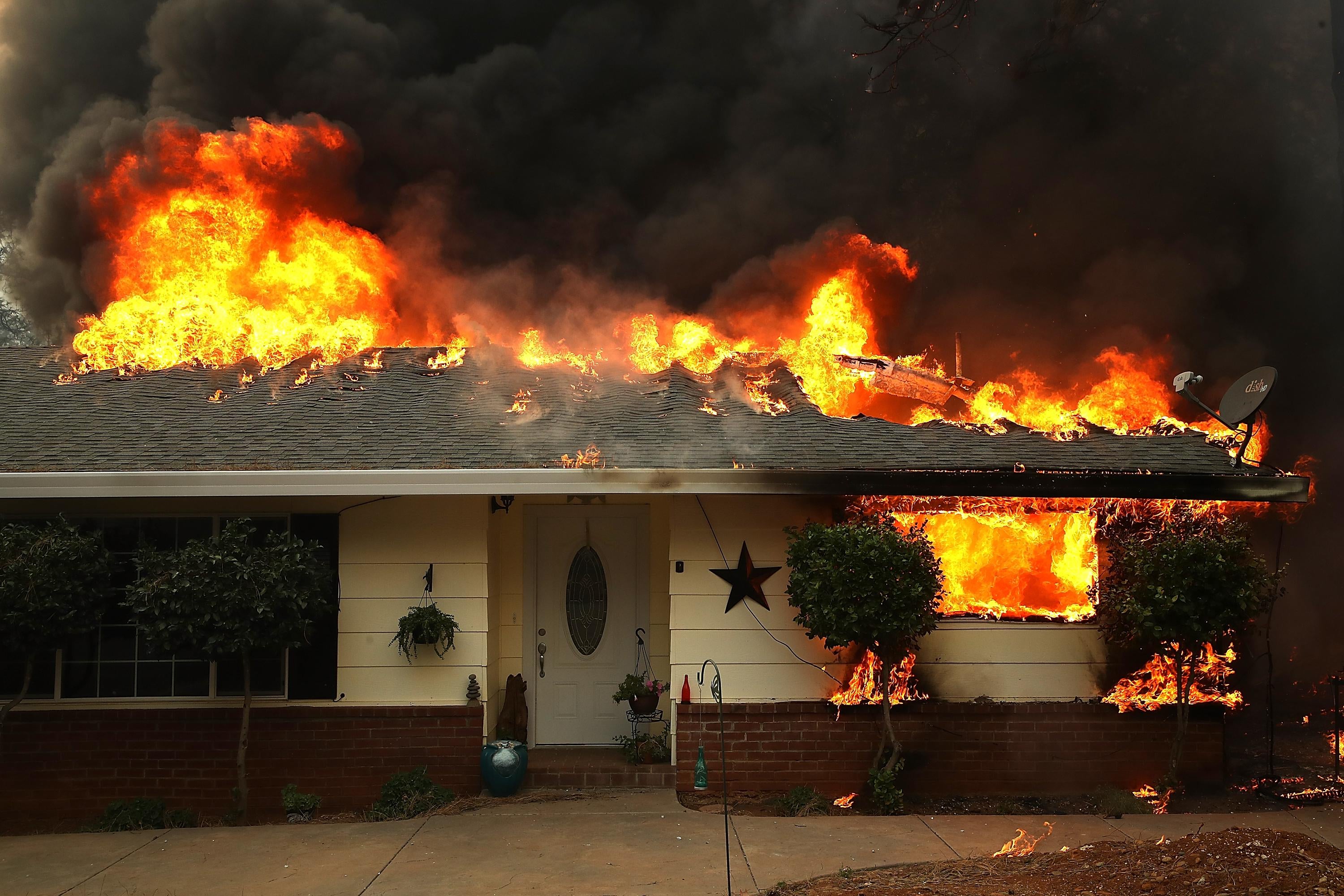A home on fire.