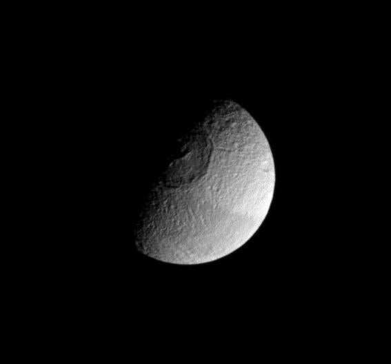 Tethys, a fully armed and operational moon of Saturn.