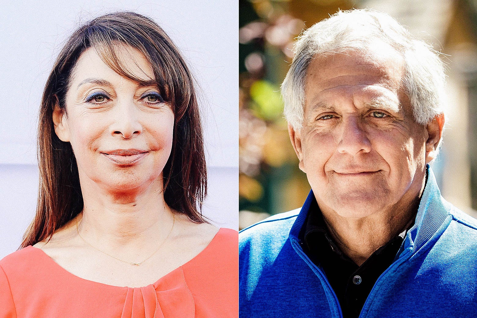 A side-by-side photo of Illeana Douglas and Les Moonves.