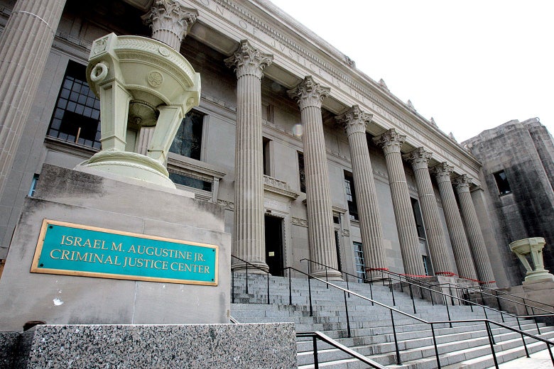 The steps outside the criminal courthouse.