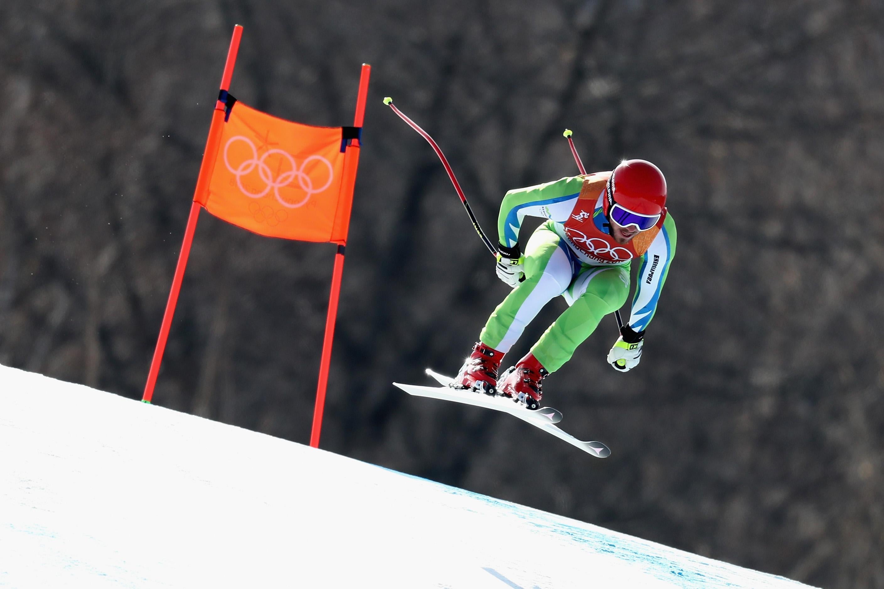 PYEONGCHANG-GUN, SOUTH KOREA - FEBRUARY 15:  Miha Hrobat of Slovenia makes a run during the Men's Downhill on day six of the PyeongChang 2018 Winter Olympic Games at Jeongseon Alpine Centre on February 15, 2018 in Pyeongchang-gun, South Korea.  (Photo by Al Bello/Getty Images)