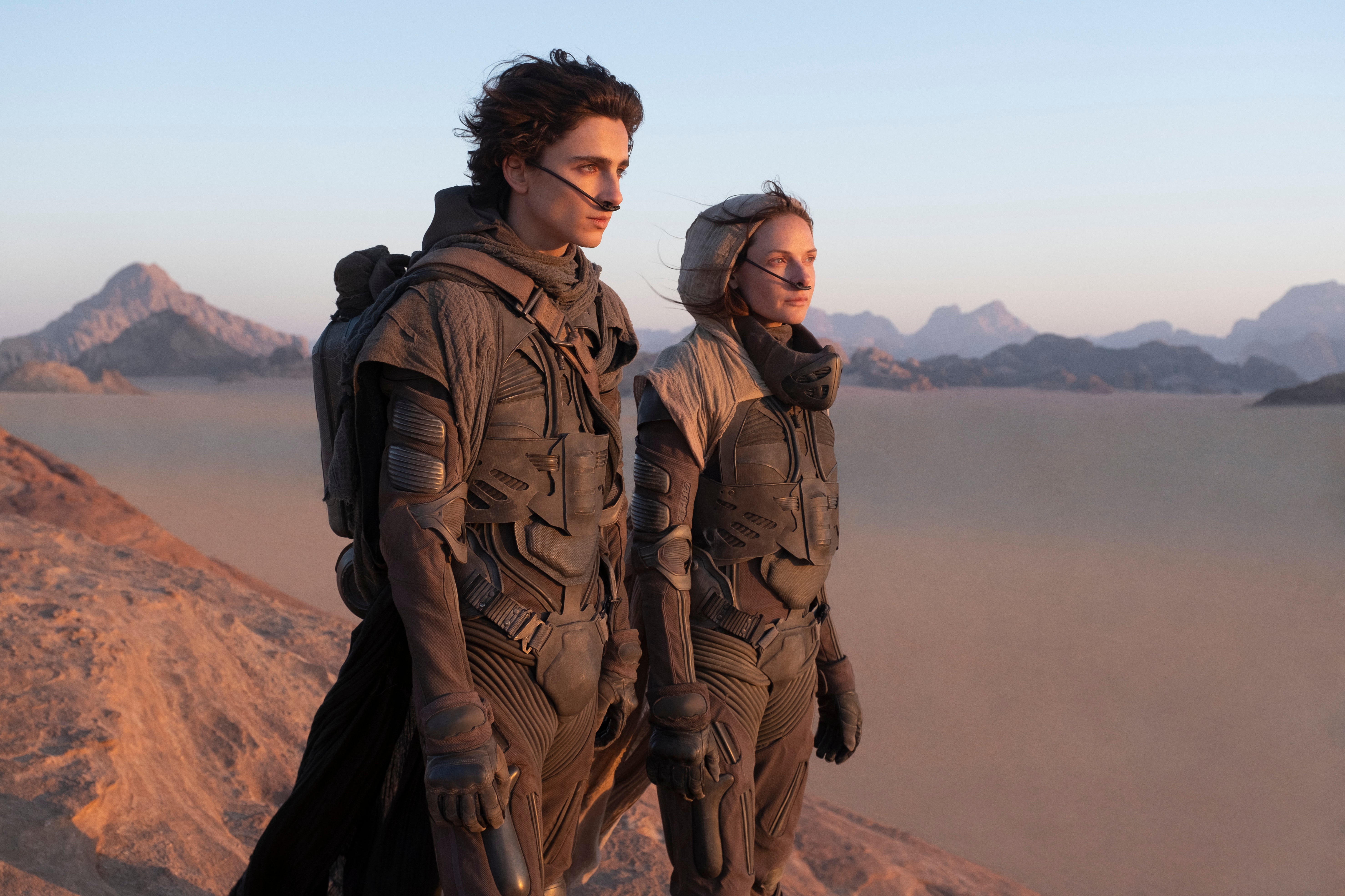 Timothée Chalamet and Rebecca Ferguson in Dune.