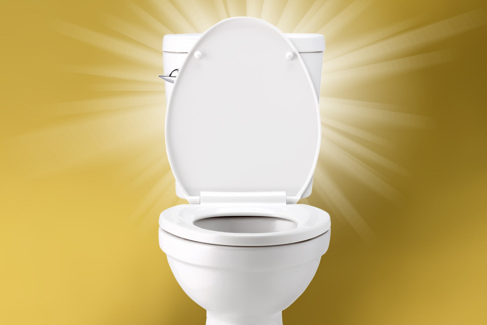 A toilet emitting a heavenly light.