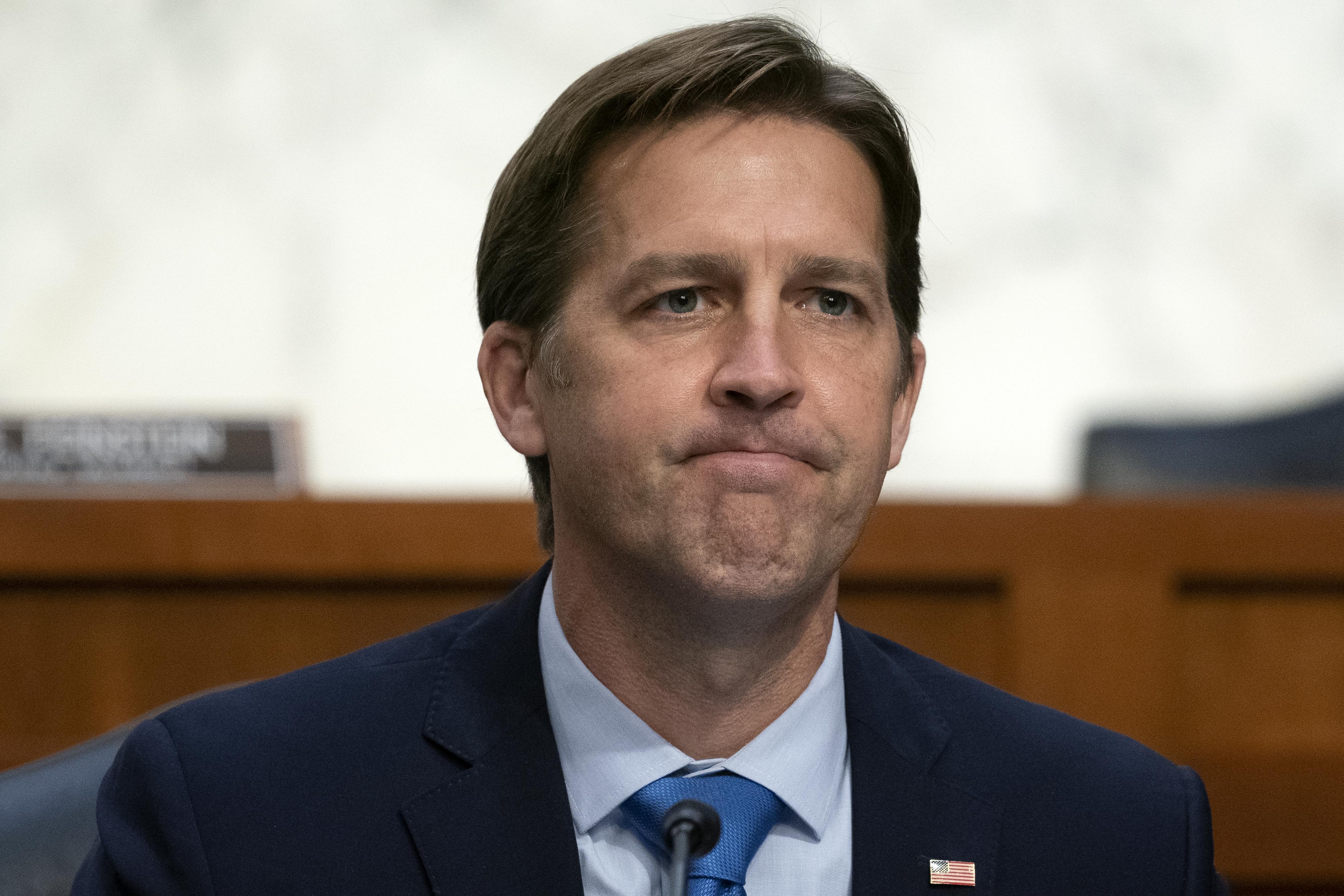 Sen. Ben Sasse (R-NE) listens as Supreme Court nominee Judge Amy Coney Barrett testifies before the Senate Judiciary Committee on the third day of her Supreme Court confirmation hearing on Capitol Hill on October 14, 2020 in Washington, D.C.
