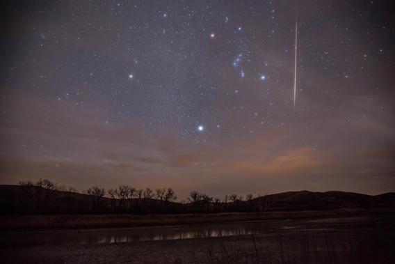 Leonid meteor and Orion, photo by Randy Halverson