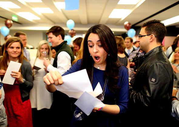 Fourth-year medical students from Tufts University School of Medicine gather on Match Day to receive their envelopes telling them where they will do their residency training