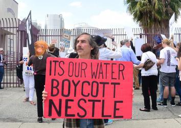 Protest outside a Nestle water-bottling