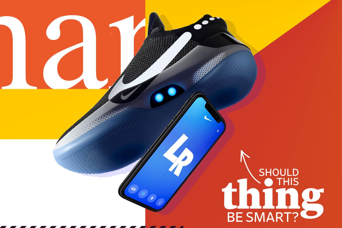 A Nike shoe with a smartphone underneath