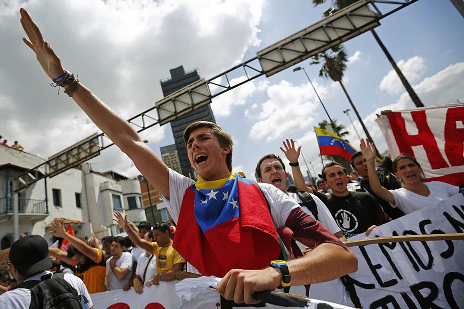 Opposition supporters demonstrate against Venezuela's President Nicolas Maduro's government in Caracas.