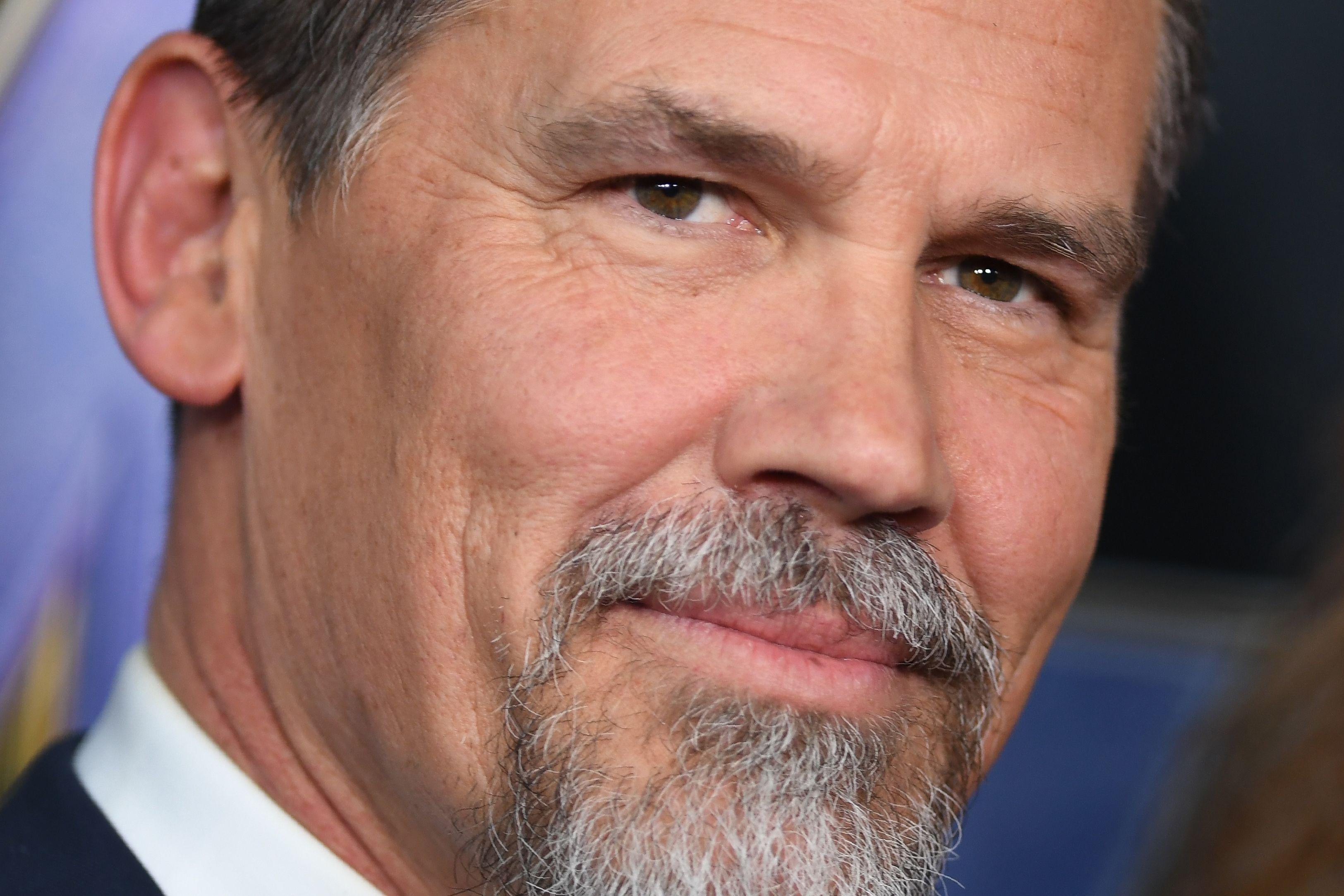 A closeup of Josh Brolin's face on the red carpet at the Avengers: Endgame premiere.
